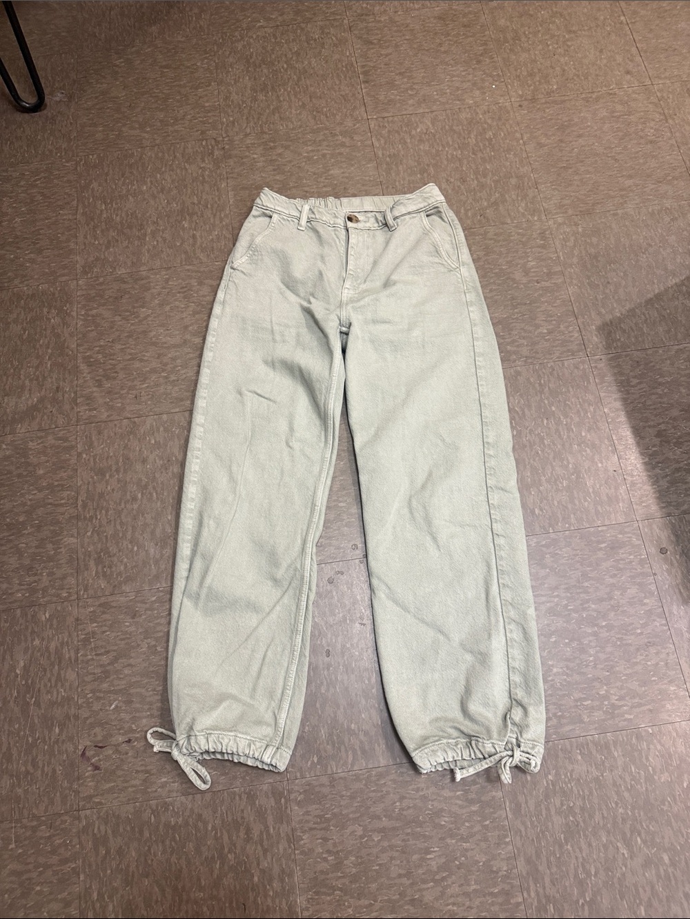 Zara Medium Women’s Light Sage Drawstring Hem Jeans